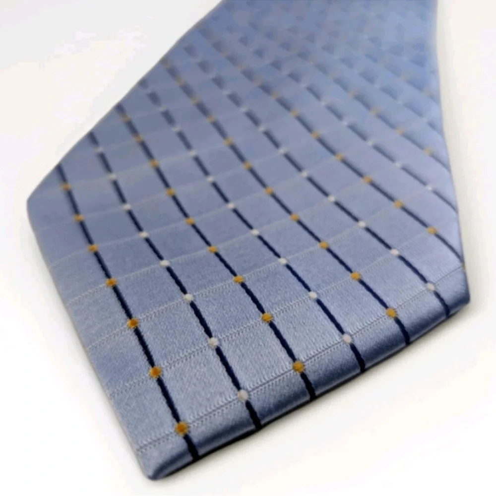 Geoffrey Beene Silk Tie - Blue Yellow Grid Pattern - Business Formal